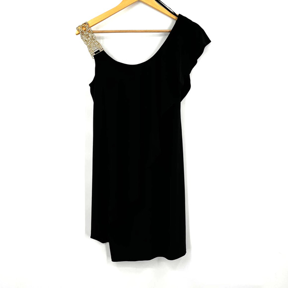 Betsy & Adam Embellished One-Shoulder Popover Cocktail Dress in Black Size 4 - Picture 3 of 12